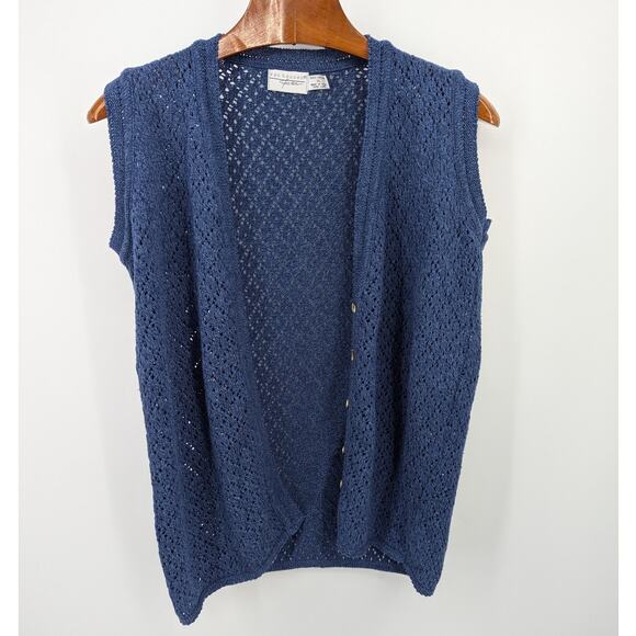 NWOT Vintage Van Heusen Sweater Vest XL USA Made Blue Open Knit 100% Cotton 90s - Picture 2 of 4